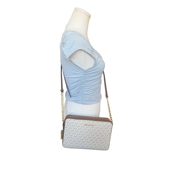 Michael Kors Jet Set Crossbody Bag Purse NWT White Cream Ivory Logo Long Chain - Picture 3 of 10